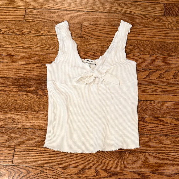 Sandro White Ribbed Tank Top - Picture 2 of 4